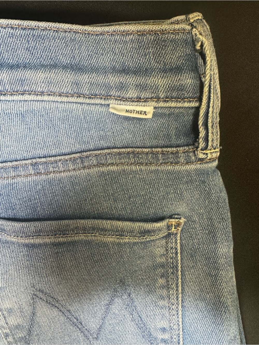 MOTHER Light Blue Straight Leg Jeans with Frayed Hem - Picture 3 of 6